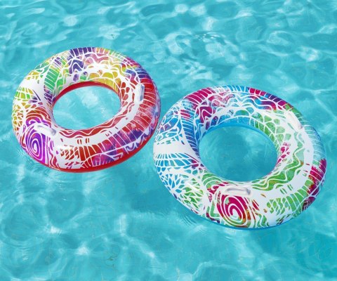 Bestway 36084 Koło do pływania z uchwytami Zawijasy Czerwono-Żółte 91cm