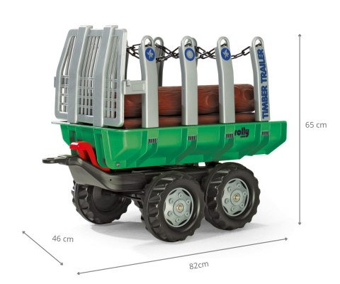 Rolly Toys 122158 Przyczepa Rolly-Timber Zielona do przewozu drzew, 2-osie