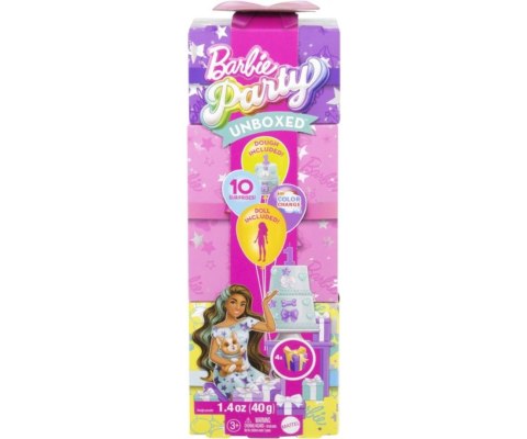 Mattel JFG72 Barbie Party Unboxed Reveal - Zestaw 10 Niespodzianek z Lalką